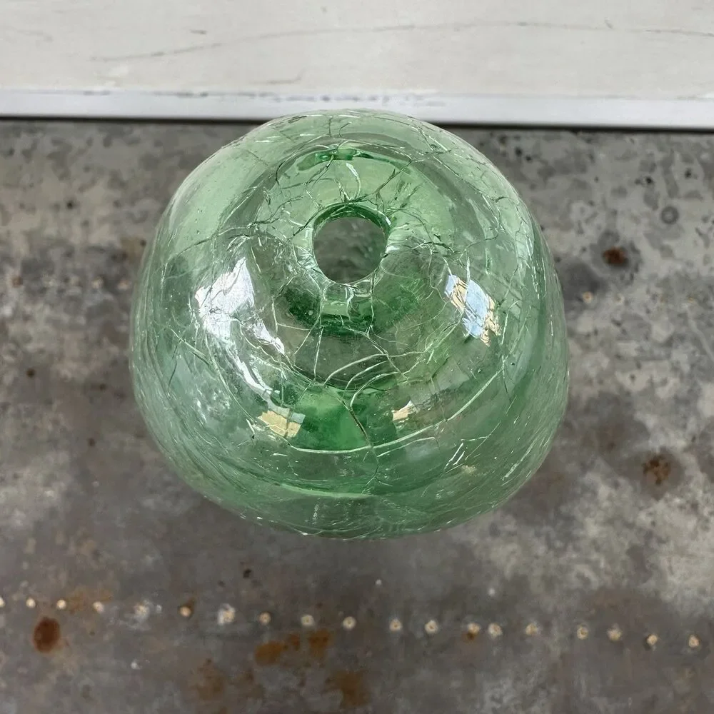 Vintage Pier 1 Green Crackle Glass Oil Lamp Base Vessel Urn Candle Holder 8”
